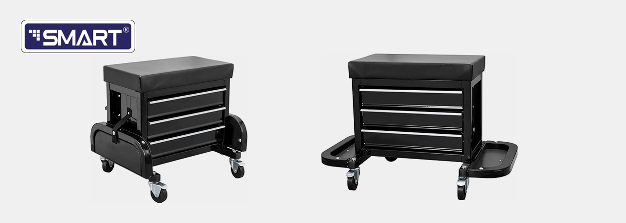 Enhance Your Workspace with Smart Vietnam's Rolling Tool Chest/Tool Box with 3 Drawers and Padded Mechanic Stool Creeper Seat